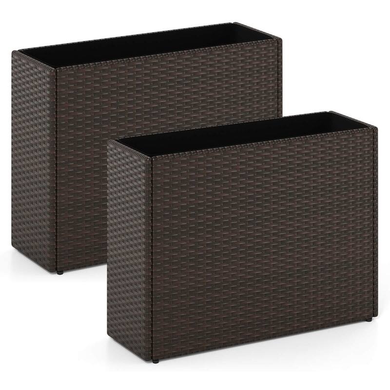 Costway 1/2 PCS 24" Tall PE Rattan Planter Box with Removable Liner - 2 PCS