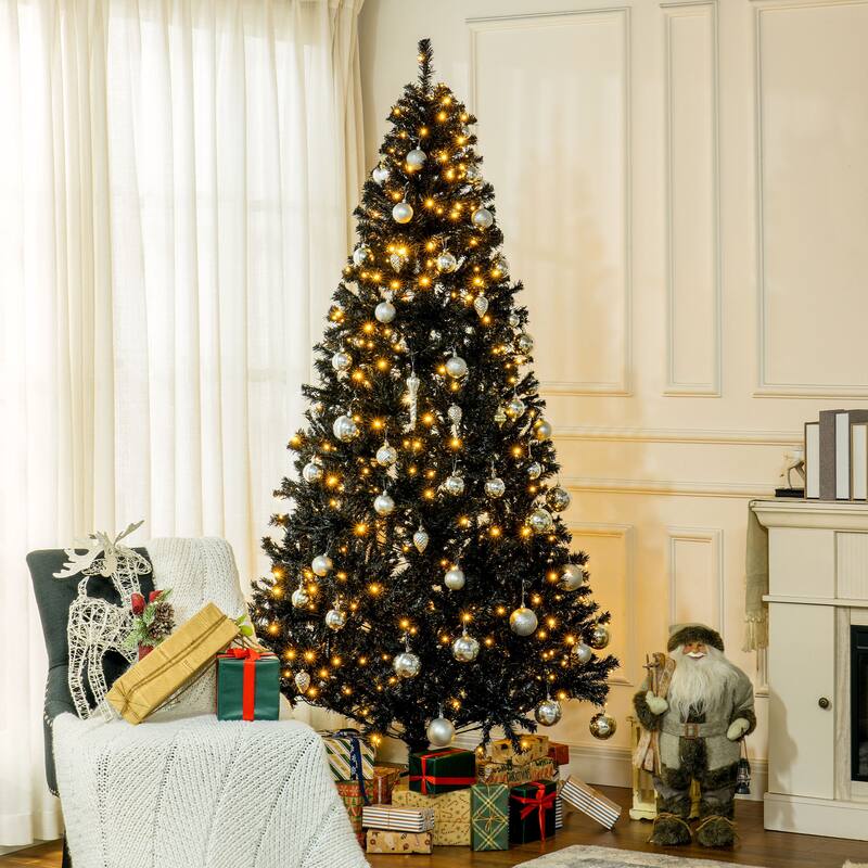 7.5ft Artificial Christmas Tree with Warm White LED Lights and Realistic Tips - Black