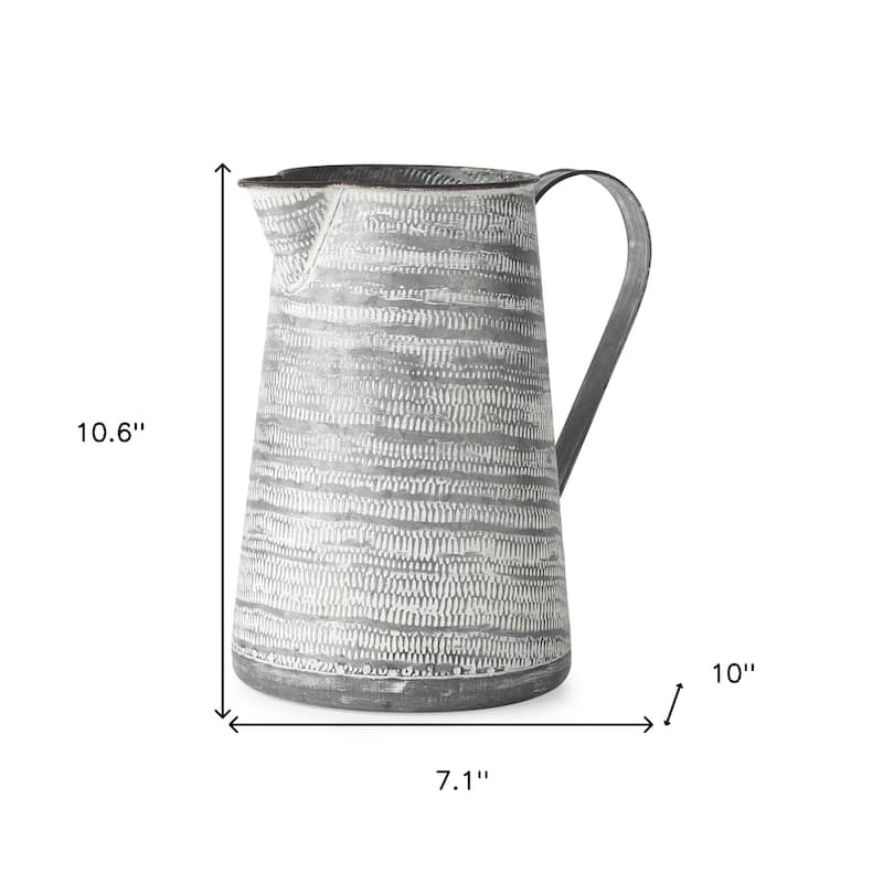 HomeRoots 11" Gray and White Abstract Metal Jug Vase - 7.1" W x 10" D x 10.6" H