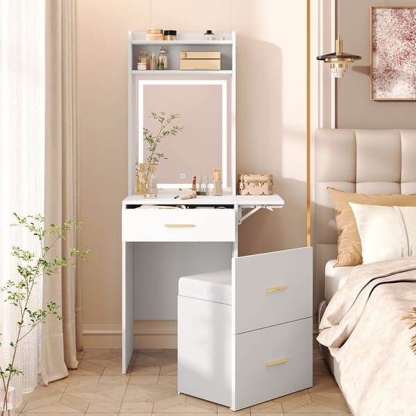 Modern Dressing Table with Mirror and Light for Small Space - Bed Bath &  Beyond - 42384473