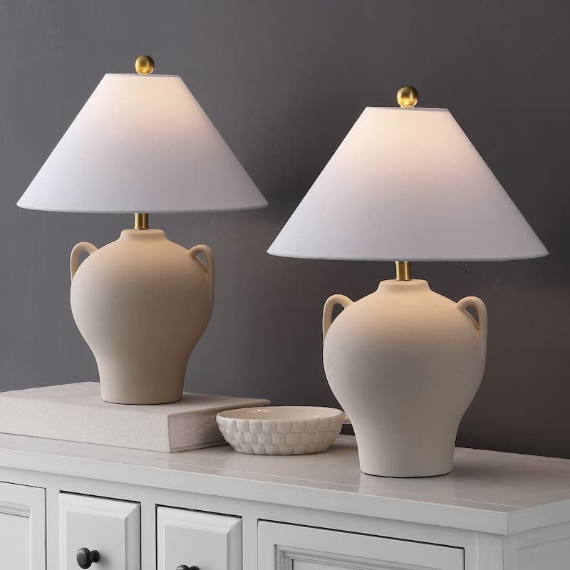 SAFAVIEH Couture Rowyn, 18-inch, Ceramic Table Lamp (Set of 2) - 14"W x 14"D x 18"H - Beige