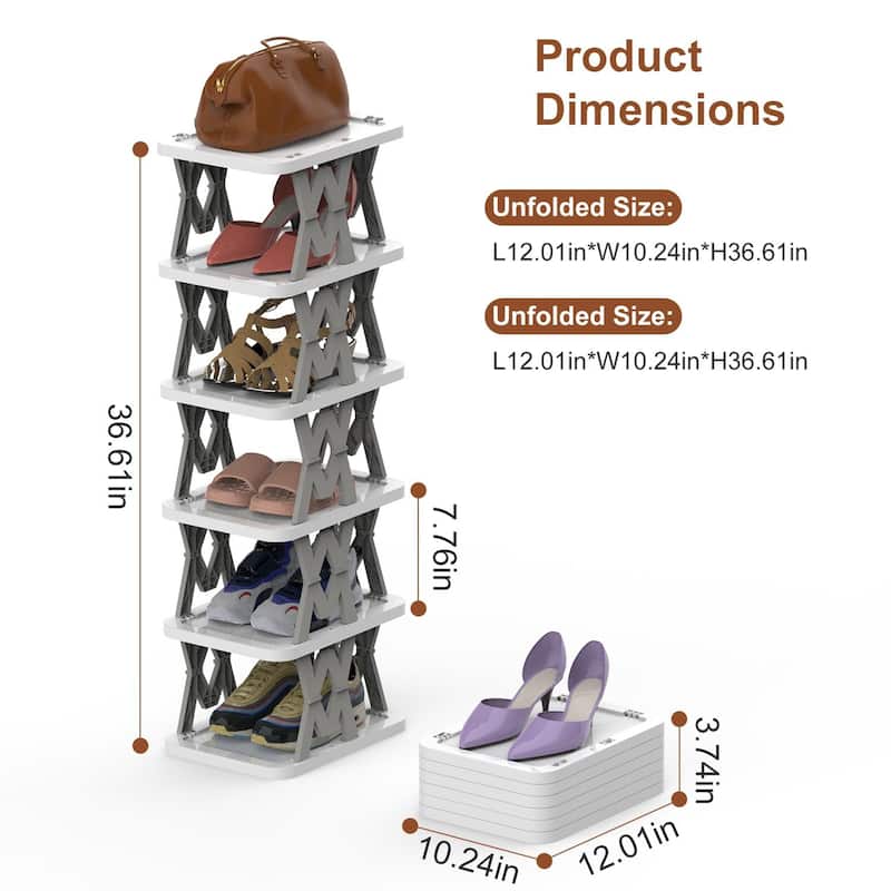 6 Tier Foldable Shoe Rack Vertical Shoe Organizer
