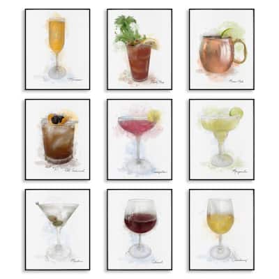 Stupell Modern Muted Cocktail Drinks Framed Giclee Art Design By Matthew Piotrowicz (Set of 9)