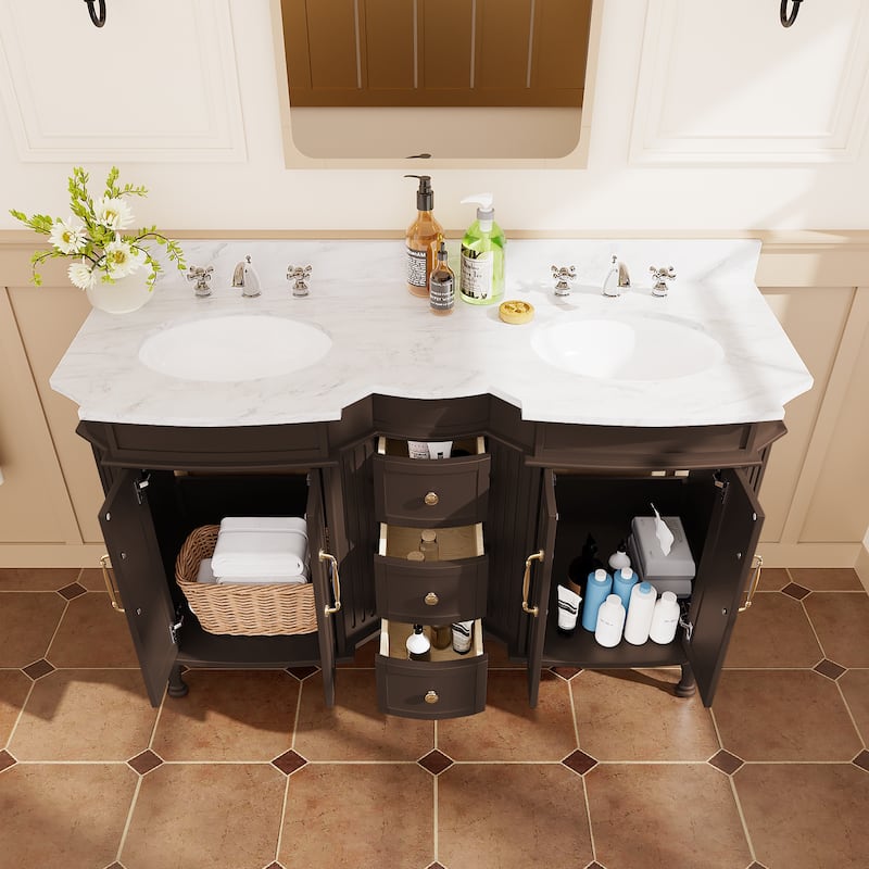 54-Inch European Style Solid Wood Bathroom Vanity with Sink – Elegant Detailing