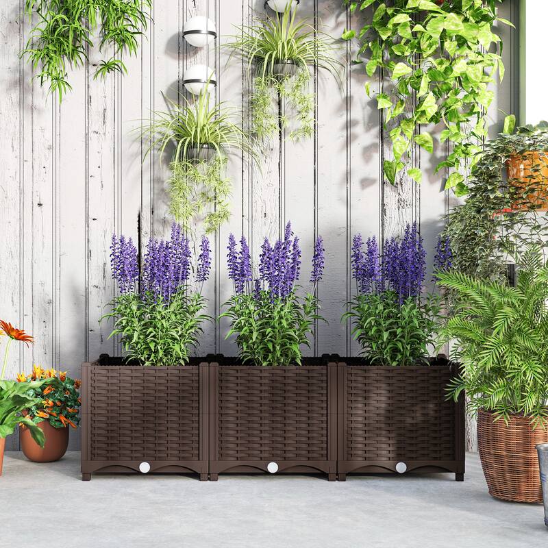 Outsunny 4 x 1 x 1 ft Raised Garden Bed, Indoor Outdoor Plastic Planter Box with Drainage Holes for Vegetables