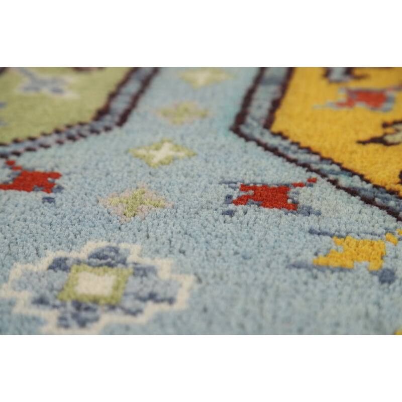 Geometric Blue Khotan Indian Area Rug Handmade Wool Carpet - 7'11"x 9'10"