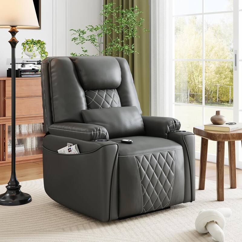Power Lift Recliner Chair Sofa, PU Leather Reclining with Charging Ports, Cup Holders, Electric Stand Assist