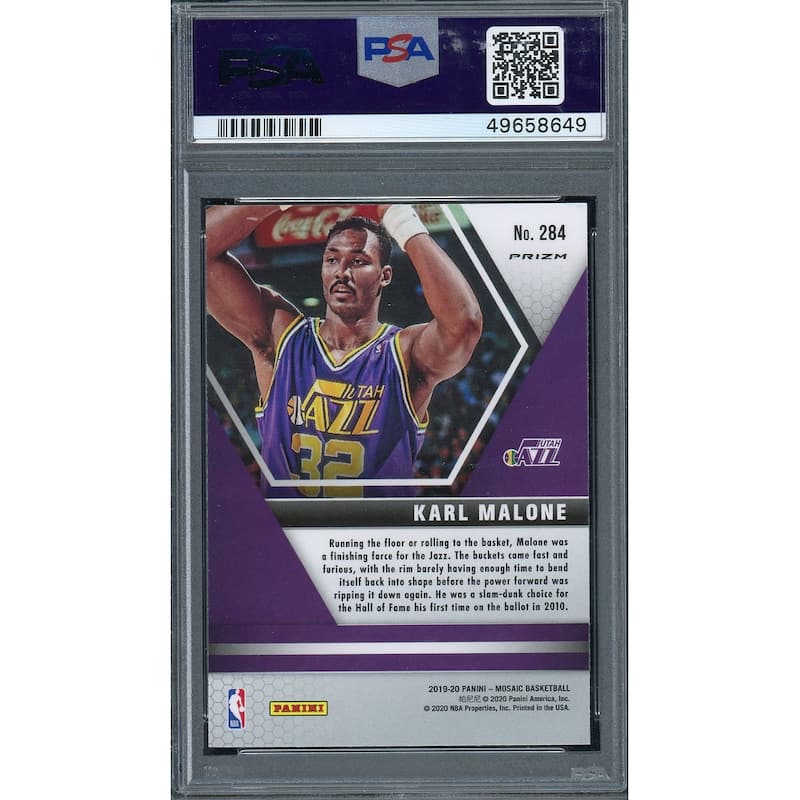 Karl Malone 2019 Panini Mosaic Silver Prizm Basketball Card #284 Graded PSA 10 GEM MINT - 8'6" x 11'6"