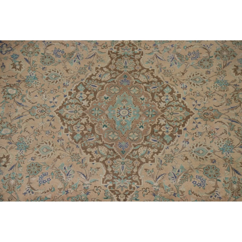 Hand Knotted Oriental 100% Wool Carpet Traditional Floral Peach Mashad Area Rug - 12' 9'' X 9' 10''