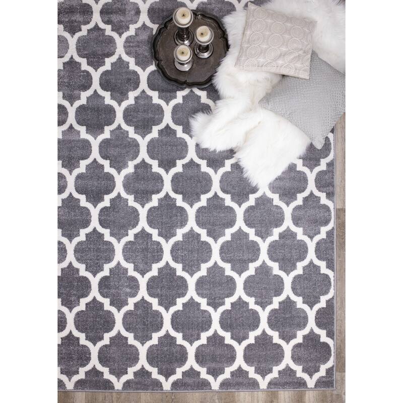 Covington Collection - Grey/Cream Ogee Pattern Rug