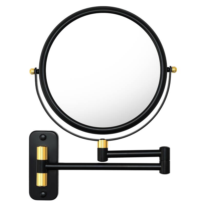 Two-Sided 1X/10X Magnifying Wall Mounted Makeup Mirror, 8-Inch Round Bathroom Vanity Mirror with 360° Swing Arm - Without Lights
