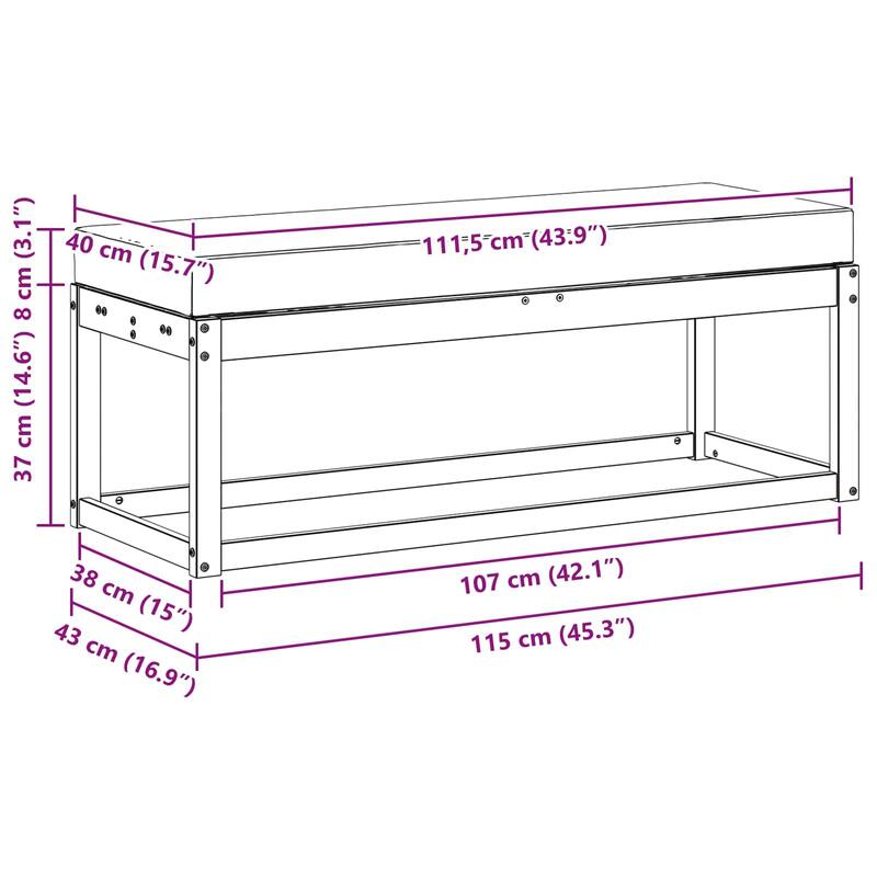 vidaXL Stool Bench Natural and Anthracite 16.93 x 16.93 x 14.57 in