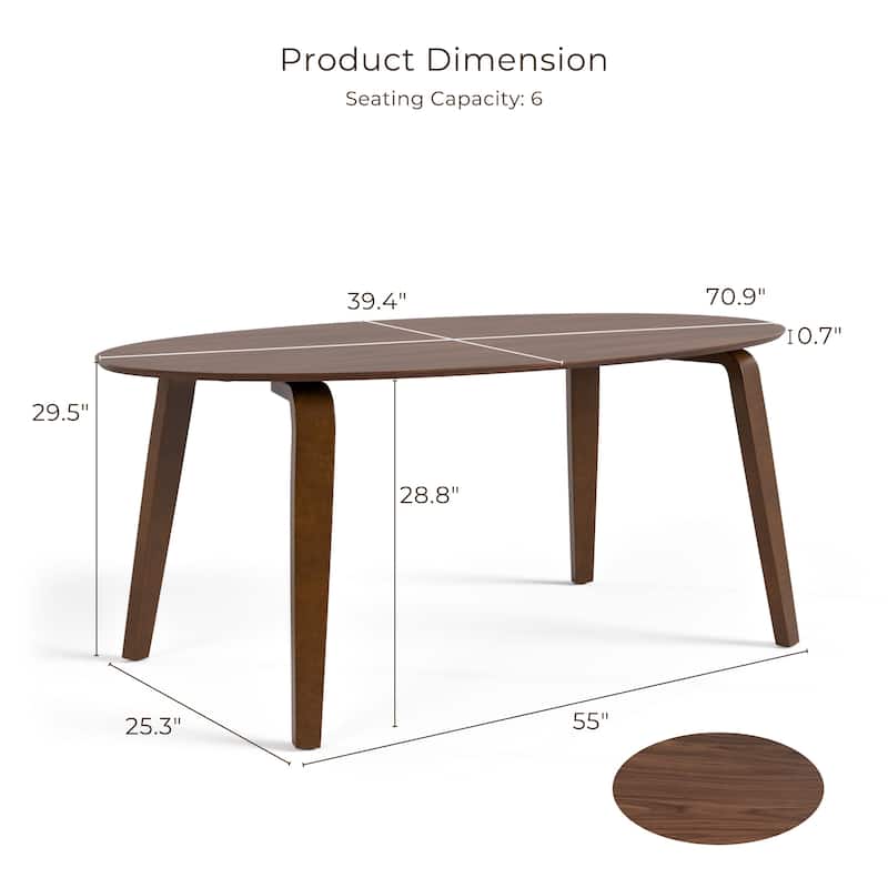 Furniture of America Beau I Mid-century Walnut 71-inch Wood Oval Dining Table