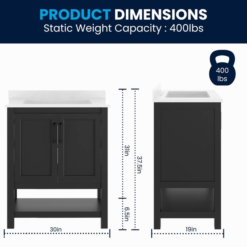 Bathroom Vanity with Undermount Sink and Open Storage Shelf