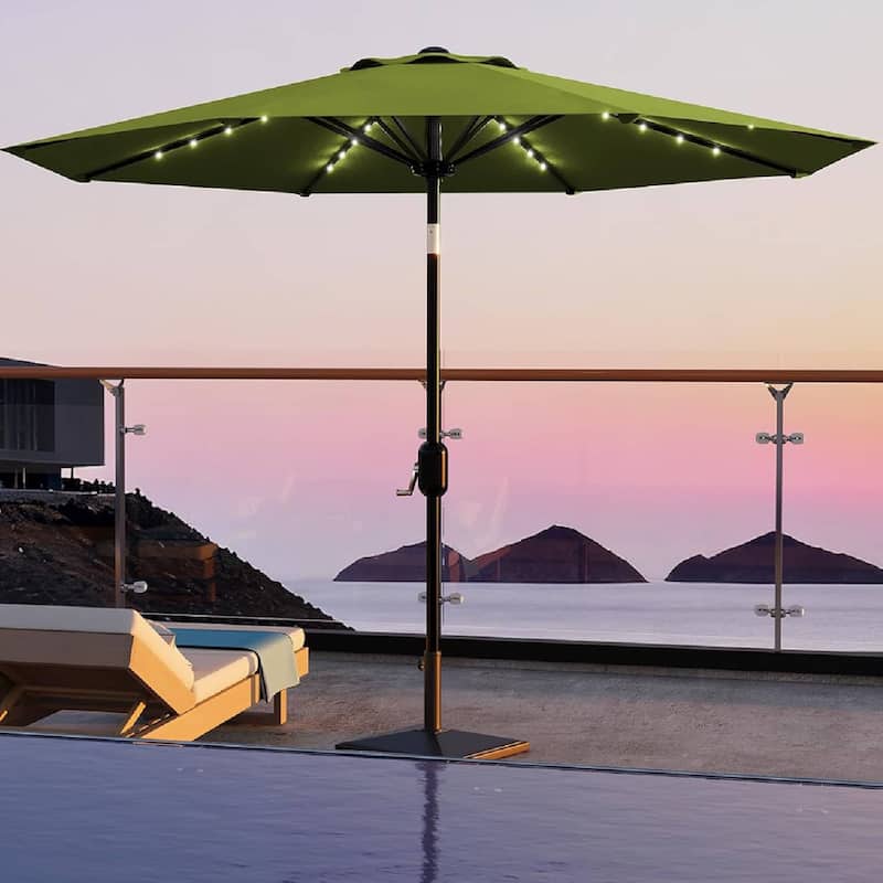 10 FT Outdoor Table Patio Umbrella, Waterproof UV Protection with Solar Lights - Green