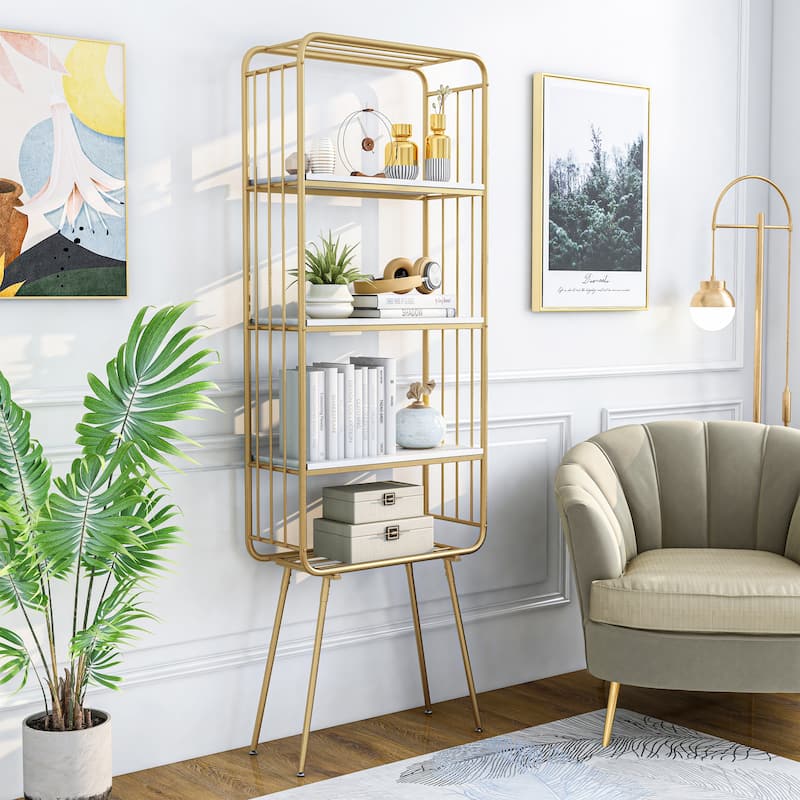 Greste Contemporary Gold 4-Shelf Steel Bookcase by Furniture of America