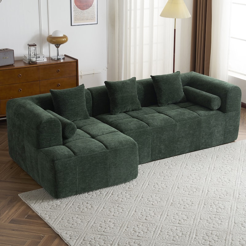 101.2" Chenille Sectional Sofa Full Compressed Sofa Modular Sofa Couch with 2 Side Pockets, Free Combined Sofa