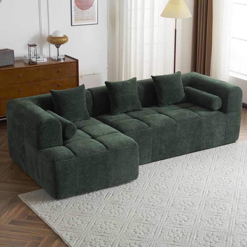 Full-Compressed Sectional Sofa with L-Shape Chaise, Modular 3 Seater Sectional Sofa, Upholstered Sofa with Side Pockets