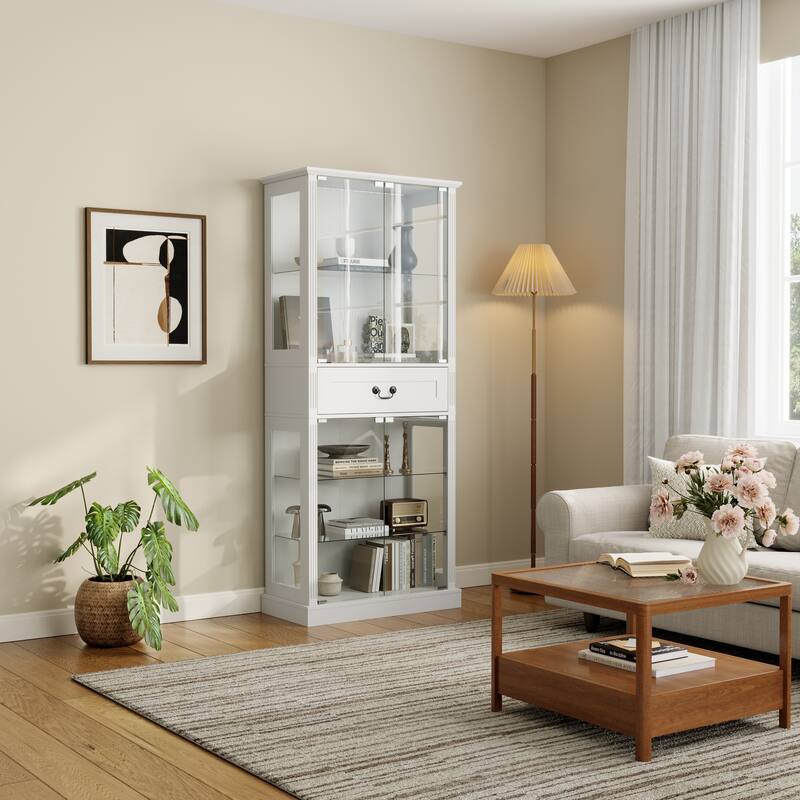 Bookshelves LED Display Cabinet with Tempered Glass Doors, App-Controlled Multicolor Lighting