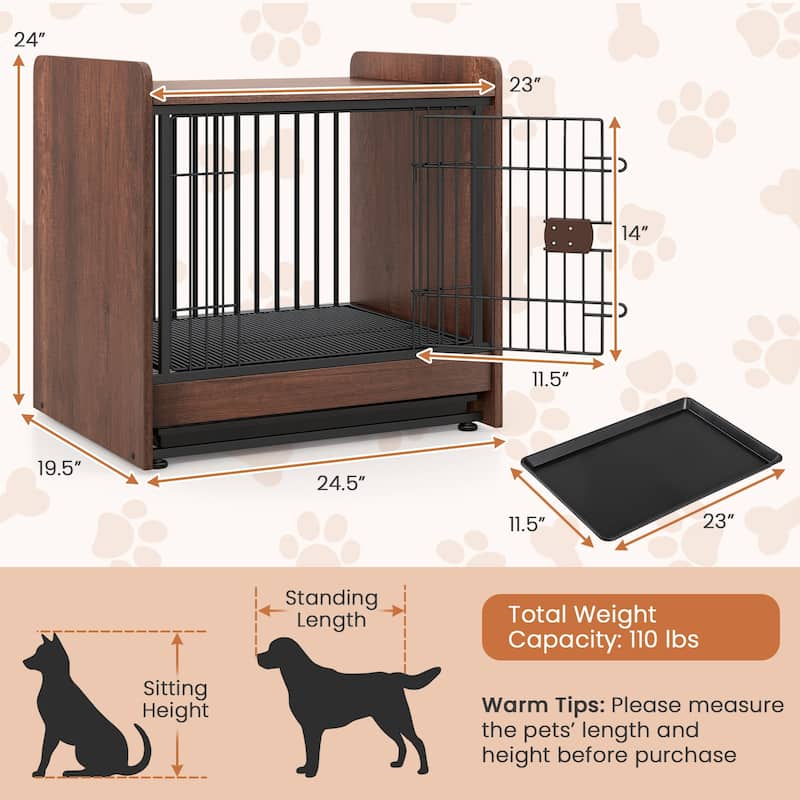Indoor Dog Crate with Removable Tray and Lockable Door for Secure Pet Housing - 24.5" L × 19.5" W × 24" H