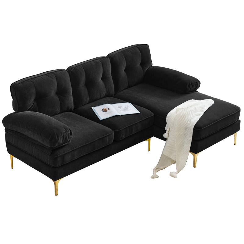 L Shaped Sectional Sofa with Chaise, Velvet Fabric Cloud Couch, Corner 3 Seater Sectional Sofa with Backrest & Armrests