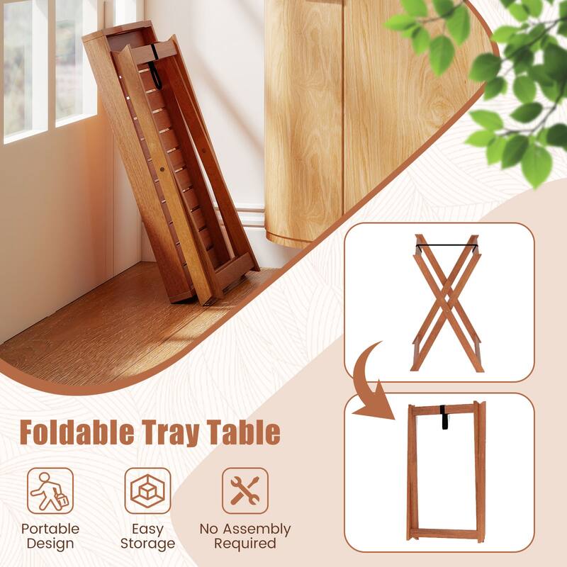 Gymax Patio Solid Wood Tray Table w/ Removable Top Rectangular TV Tray