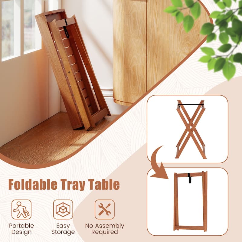 Gymax Solid Wood Tray Table Set of 2 w/Removable Top Rectangular TV