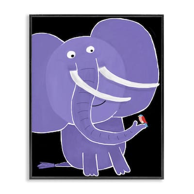 Stupell Elephant & Bird on Black Framed Giclee Art Design By Carla Daly