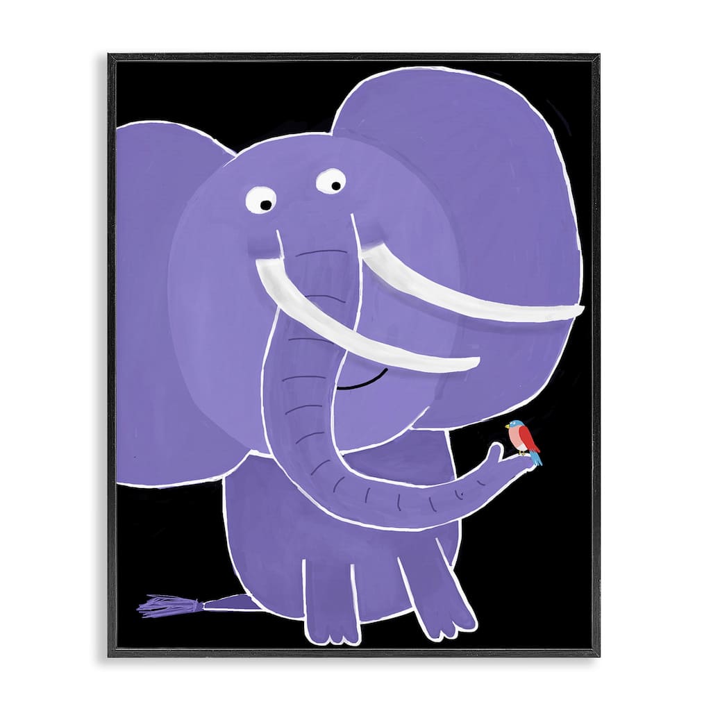 Stupell Elephant & Bird on Black Framed Giclee Art Design By Carla Daly