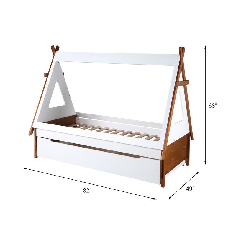 Synthetic Wood Twin Size Tent Bed with Trundle, Storage Minimalist Design, Space-Saving, for Kids' Room