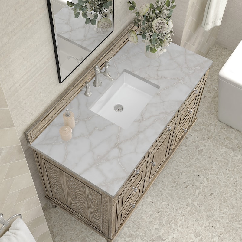 James Martin Vanities Lorelai 48" Single Vanity, Whitewashed Oak - Victorian Silver