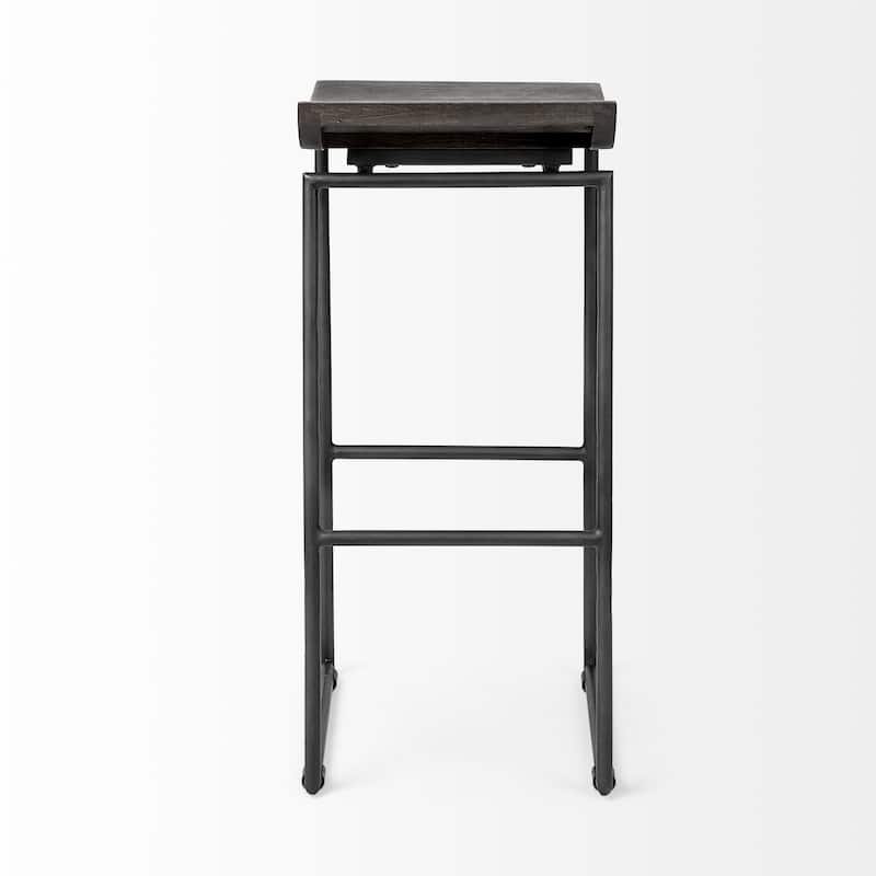 Givens Black Solid Wood Seat with Black Metal Frame Bar Stool - 14"W x 15.8"D x 31.8"H