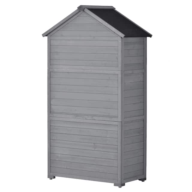 5.8ft x 3ft Outdoor Wood Lean-to Storage Shed Tool Organizer with Waterproof Asphalt Roof, Lockable Doors, 3-tier Shelves