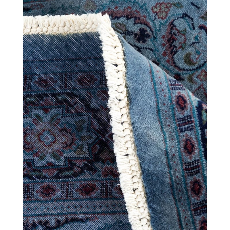 Overton Hand Knotted Wool Vintage Inspired Modern Contemporary Overdyed Blue Round Area Rug - 4' 3" x 4' 4"