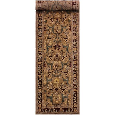 Shabby Chic Ziegler Nikia Tan Red Hand-Knotted Wool Runner - 3'10" x 13'1"