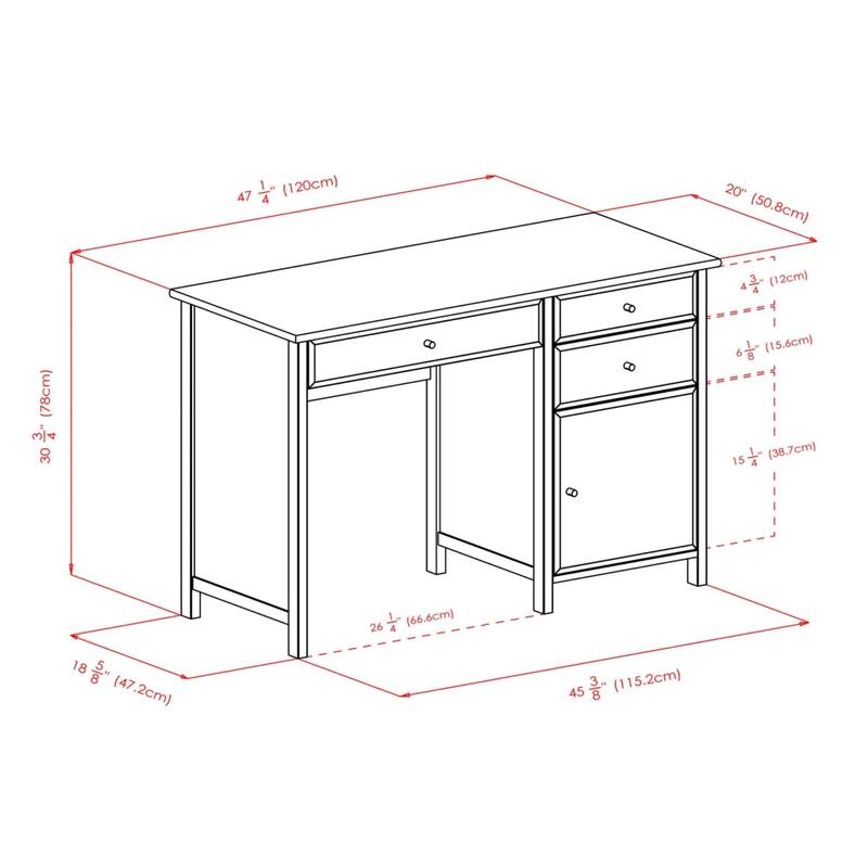 3-Drawer Wood Writing Desk with Cabinet - 47.25" - White