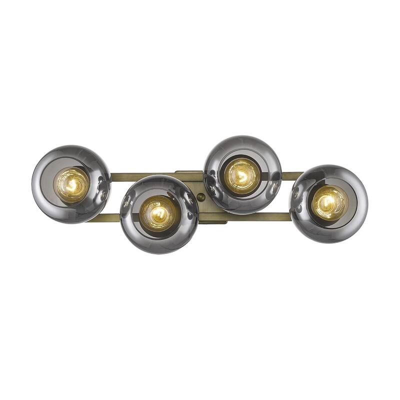 Modern Hardwired Brass and Grey Wall Sconce 4-Light Flush Mount with E26 Base and Smoke Glass Globes