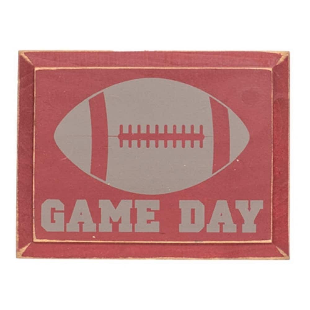 Red Grey Wooden Game Day Football Sign with Rustic Wall Decor 12x9 in - 12 x 0.75 x 9 in.