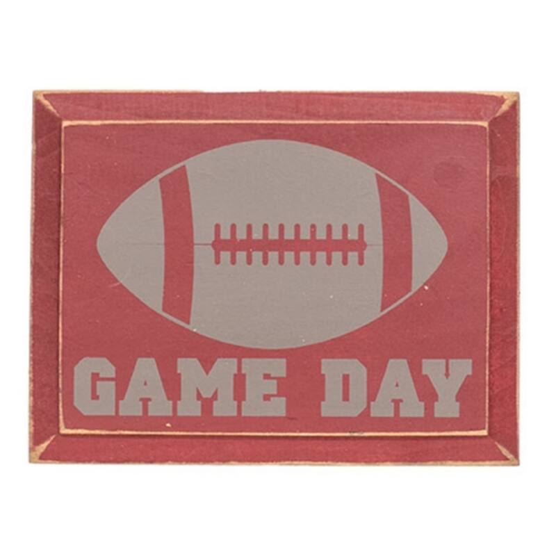 Red Grey Wooden Game Day Football Sign with Rustic Wall Decor 12x9 in - 12 x 0.75 x 9 in. - Red-Grey