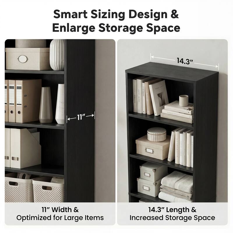 80"H Tall 6-Tier Bookcase With 2 Adjustable Shelves，Modern Open Storage Shelf for Home Office and Bedroom