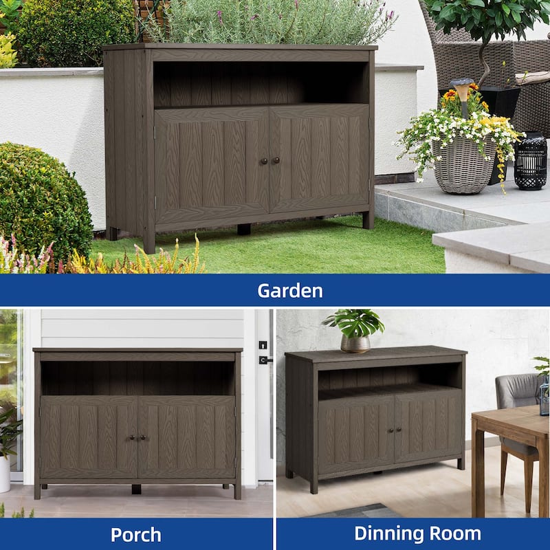 Moasis 44" Outdoor Sideboard Patio Console Table with Storage Cabinet and Shelves