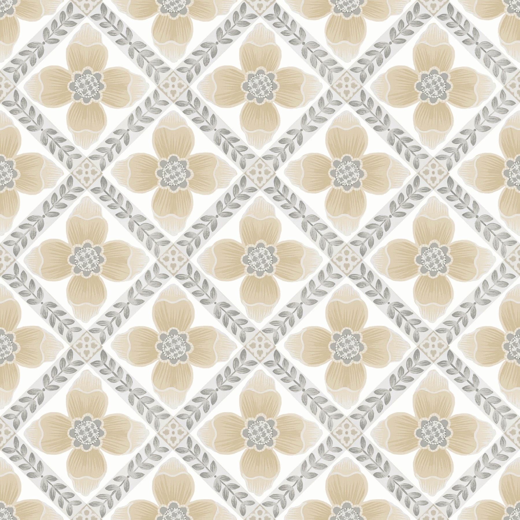 Mimi Neutral Quilted Floral Peel and Stick Wallpaper