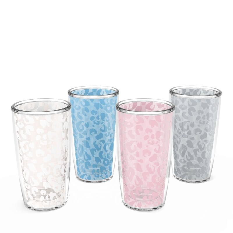 Tervis Leopard Frost Animal Print Collection Made in USA Double Walled Insulated Travel Tumbler, Assorted - 16oz - 4pk - Classic - 16oz - 4pk - Classic