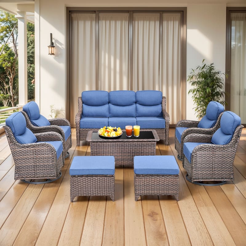 Gymojoy 8-Piece Patio Furniture Set with Swivel Glider Chairs, 6-Inch Ultra-Plush Cushions & Water-Resistant Olefin Fabric