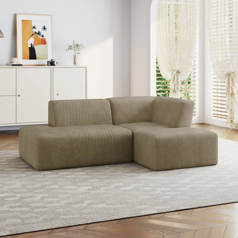 Modular All-Foam Corduroy Compression Sofa With Ottoman