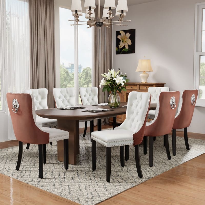 High-end Tufted Velvet Upholstered Nailhead Dining Chair Set of 6