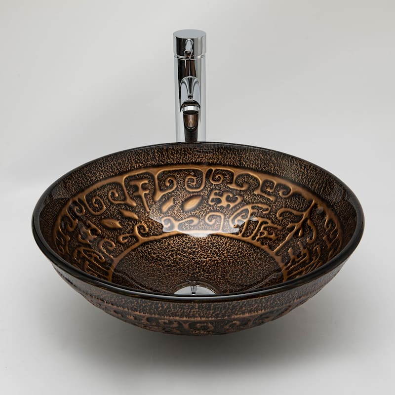 Vinnova Glass Circular Vessel Bathroom Sink without Faucet - Tan