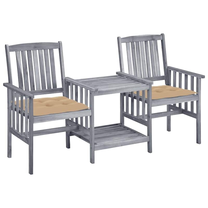 vidaXL Patio Bistro Set Table and Chairs Conversation Set Solid Acacia Wood - 62.6" x 24" x 36.2" - Beige