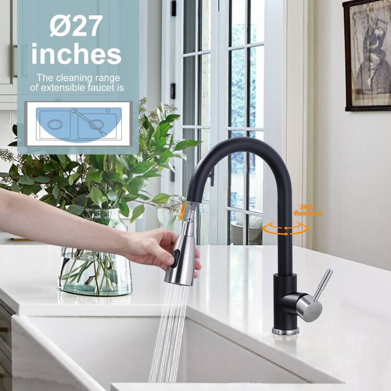 WOWOW 3-Function Pull down Sprayer Kitchen Faucet with Deckplate