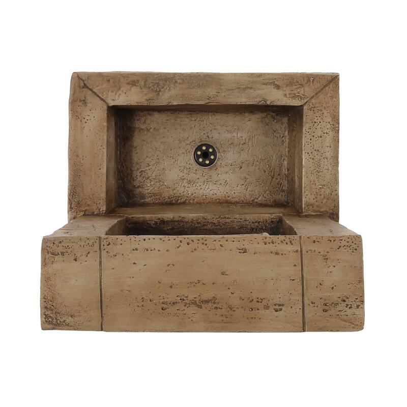 35.25" High Hand Crafted Weather Resistant Floor Fountain with Light, Light Brown